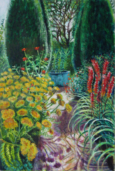 Cottage Garden morning,oil,23×16